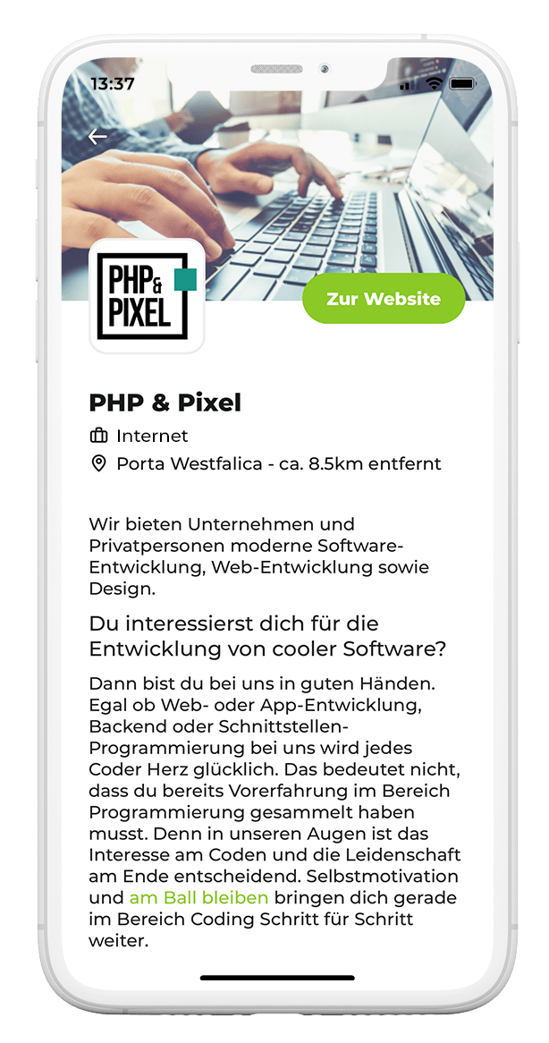 beAzubi - App - Unternehmens-Profil innerhalb der App